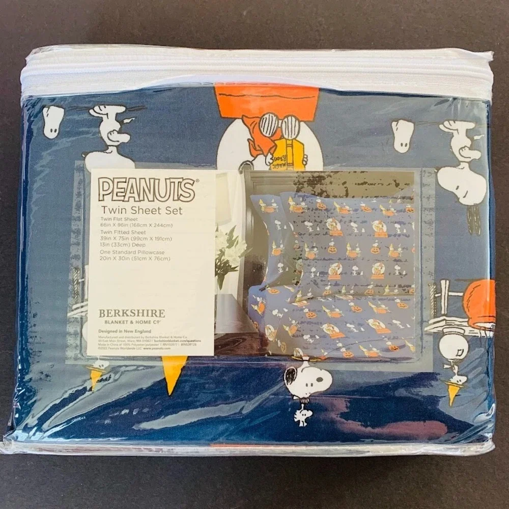 PEANUTS Halloween 3 PC TWIN SHEET SET Snoopy Woodstock Pumpkin Witch Ghost‎